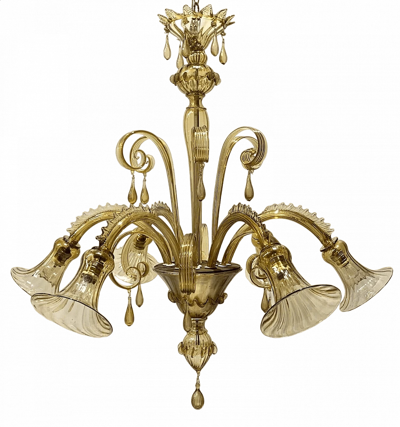 Light amber Murano glass chandelier attributed to Venini, 1930s 8