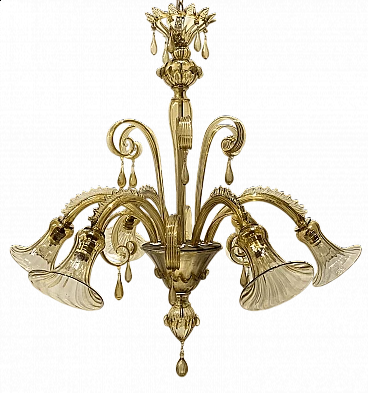 Light amber Murano glass chandelier attributed to Venini, 1930s