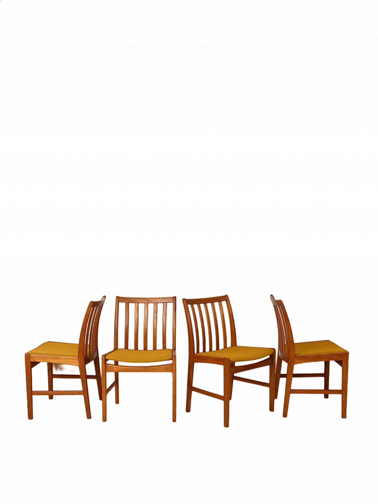 4 Sedie scandinave in teak con seduta imbottita, anni '60 13