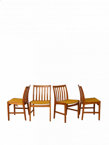 4 Scandinavian teak chairs with upholstered seat, 1960s
