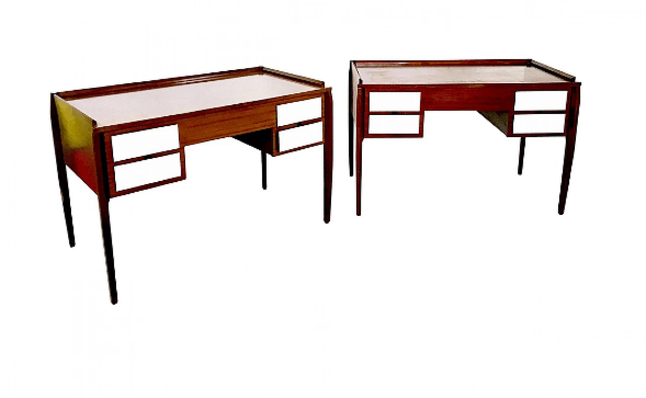 Pair of ebonized beech and formica desks in the style of Gio Ponti, 1960s 1