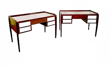 Coppia di scrivanie in faggio ebanizzato e formica nello stile di Gio Ponti, anni '60