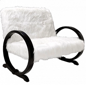 Art Deco ebonized beech and white faux fur sofa, 1940s