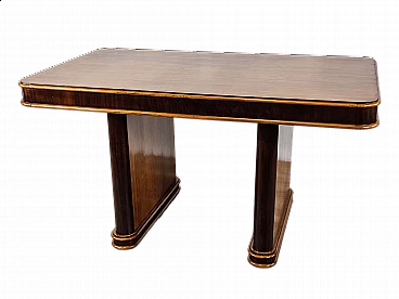 Tavolo Art Decò in mogano e noce biondo, anni '40