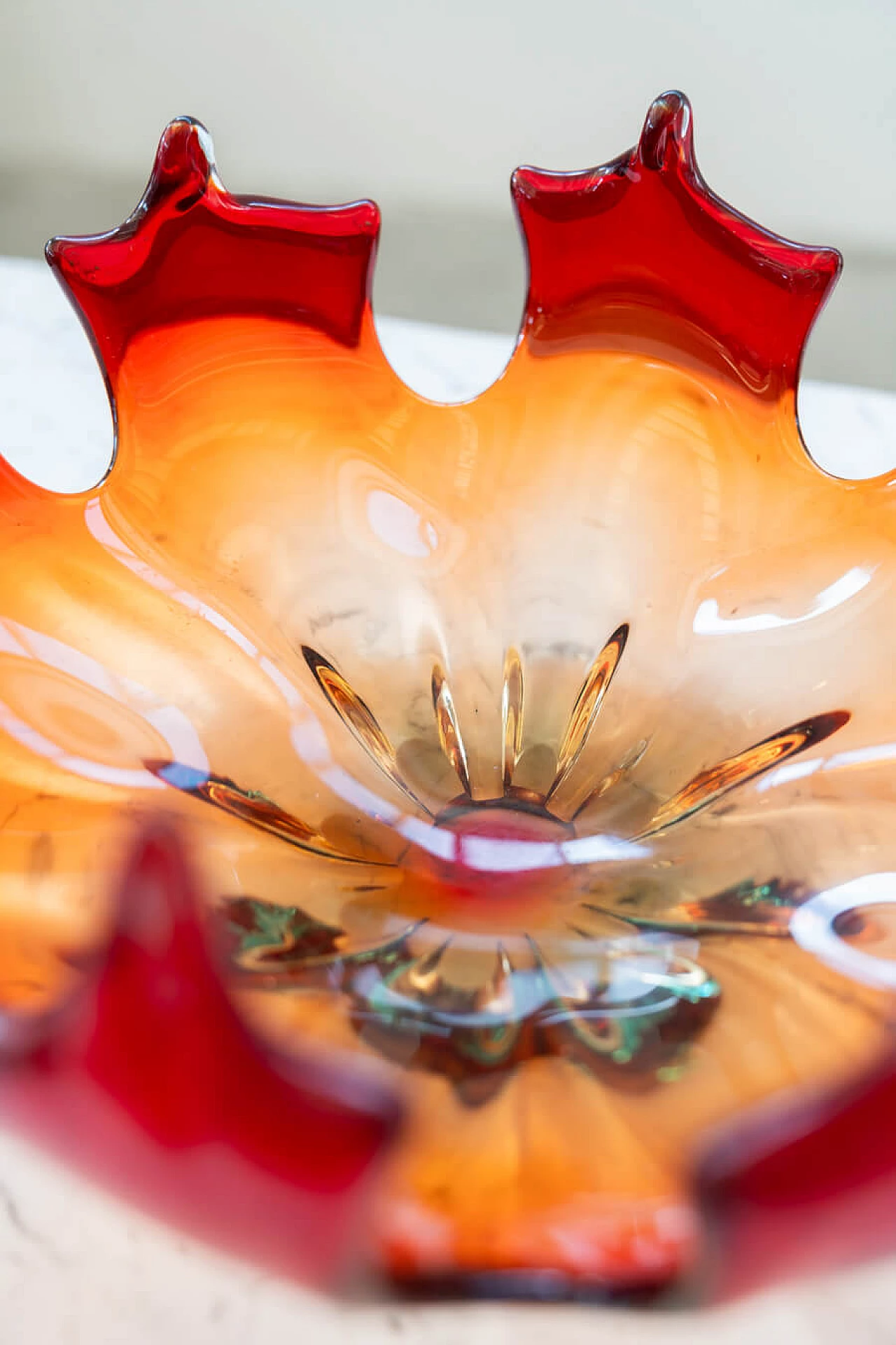 Red coloured glass centrepiece, 1950s 5