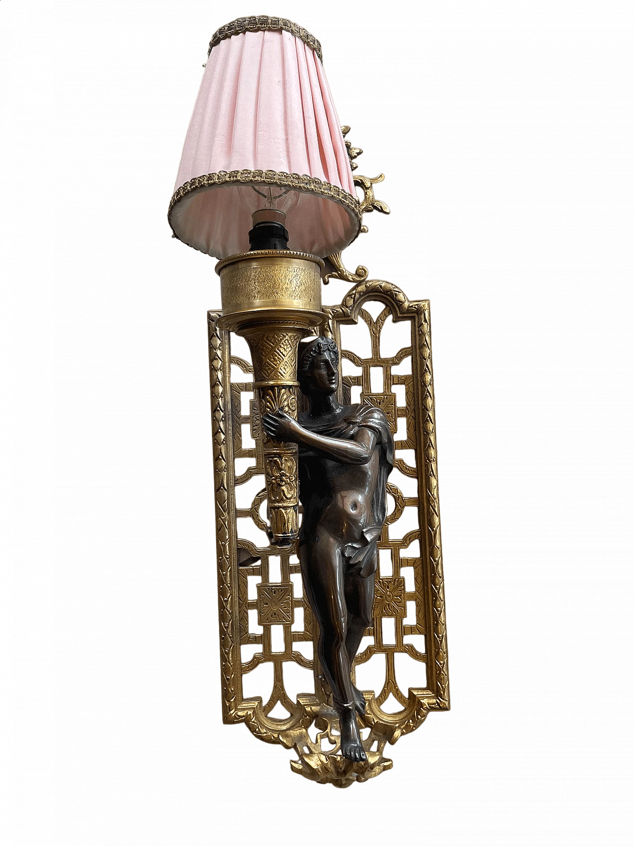 Empire-style wall sconce with bronze and brass statue, 1960s 7
