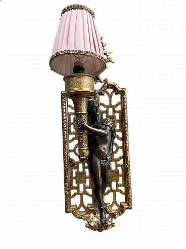 Empire-style wall sconce with bronze and brass statue, 1960s