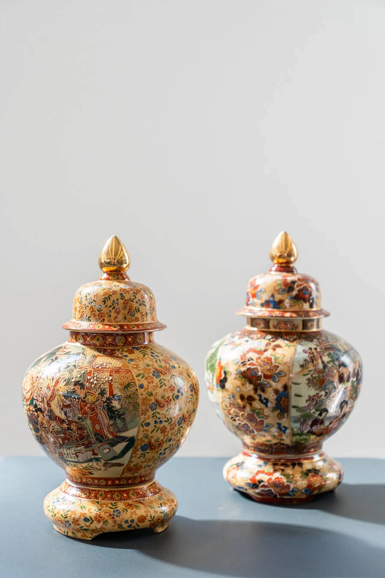 Pair of hand-decorated Chinese ceramic vases by Royal Satsuma, 1960s 1