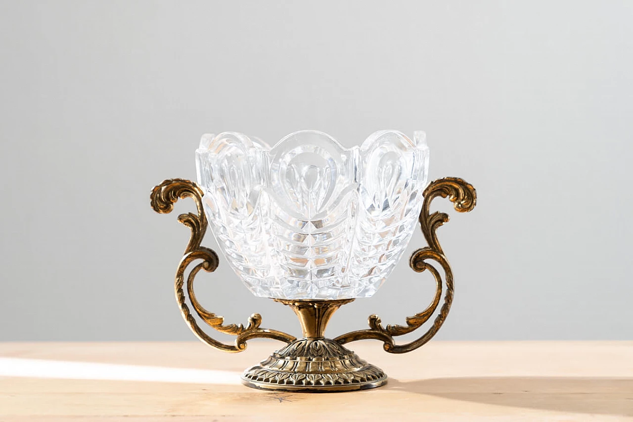 Brass and crystal centrepiece vase, 1950s 1
