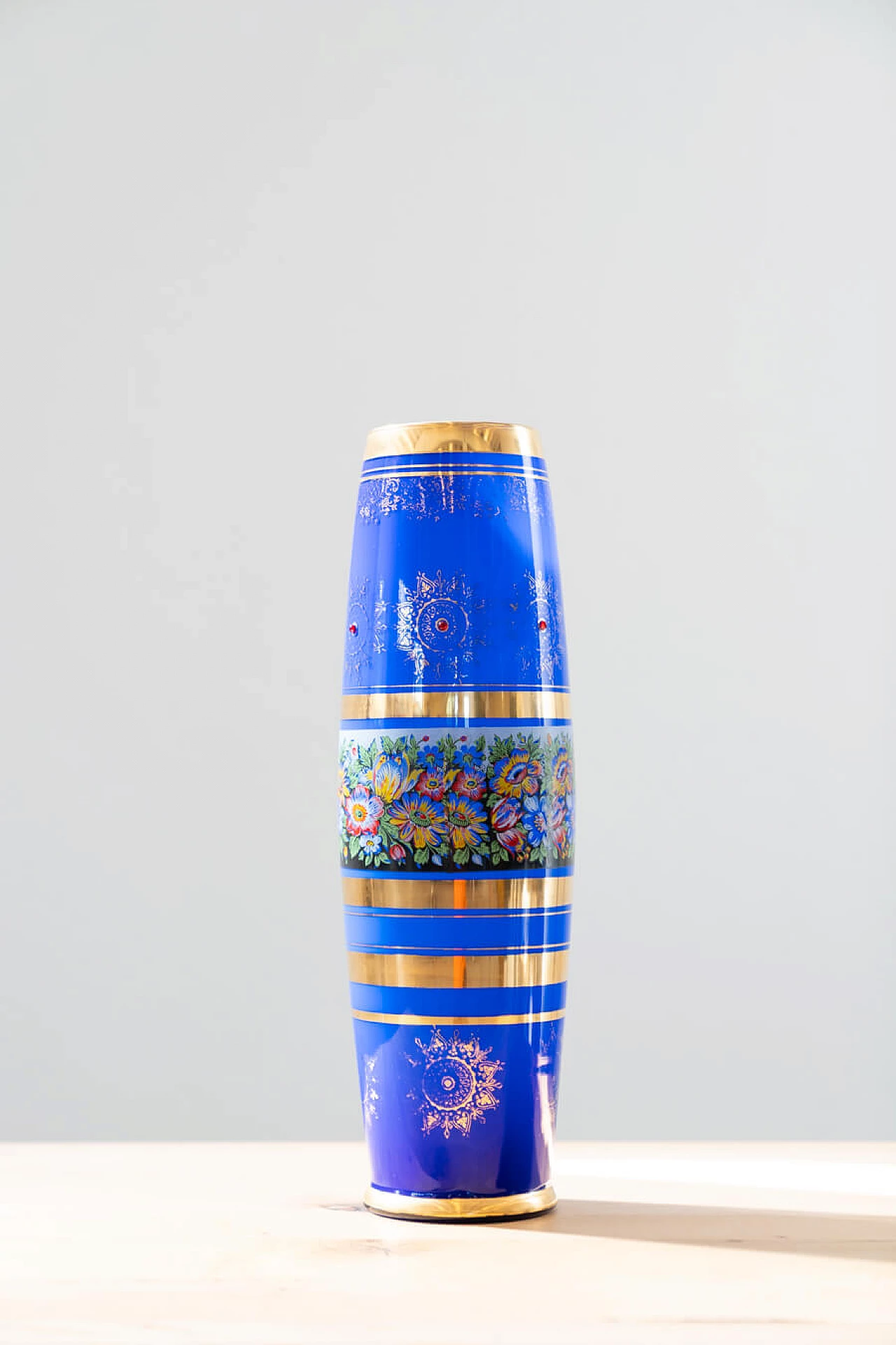 Blue glass vase with polychrome and gilded decorations 1