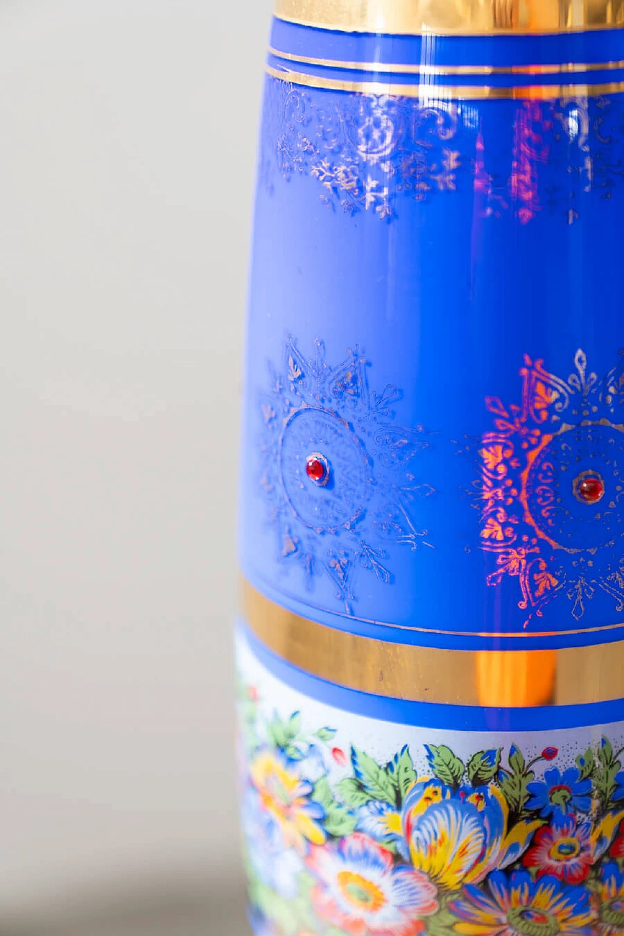 Blue glass vase with polychrome and gilded decorations 2