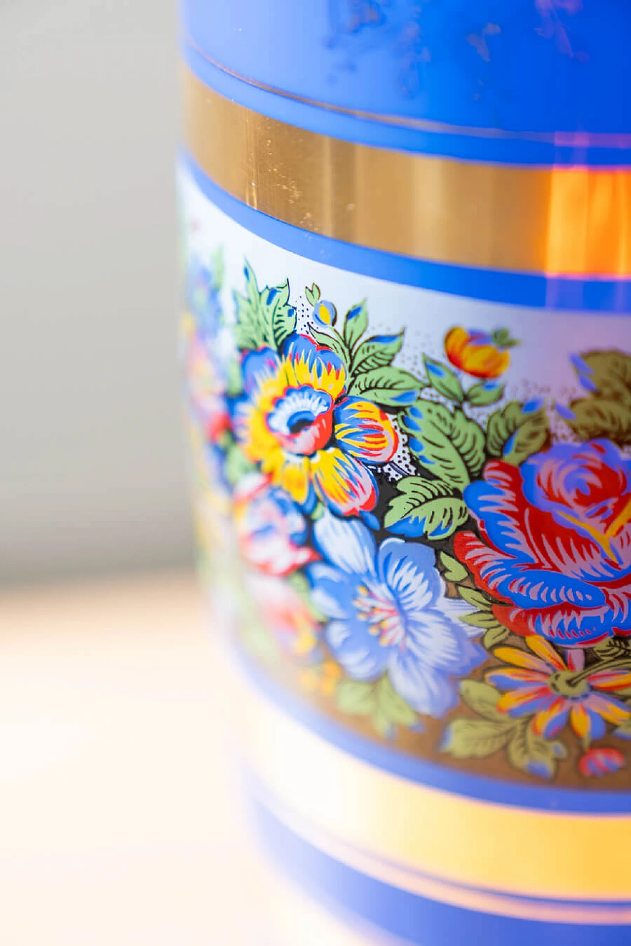 Blue glass vase with polychrome and gilded decorations 3