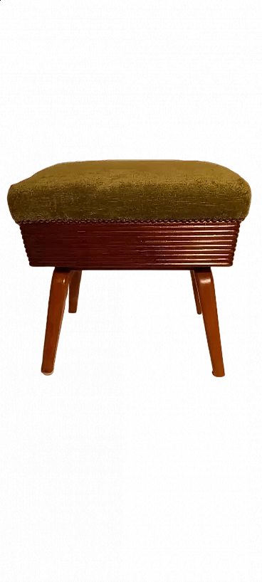 Walnut footstool with green velvet seat by Osvaldo Borsani, 1940s
