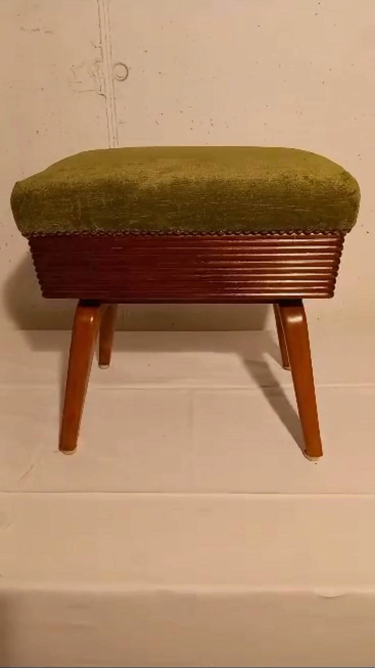 Walnut footstool with green velvet seat by Osvaldo Borsani, 1940s 8