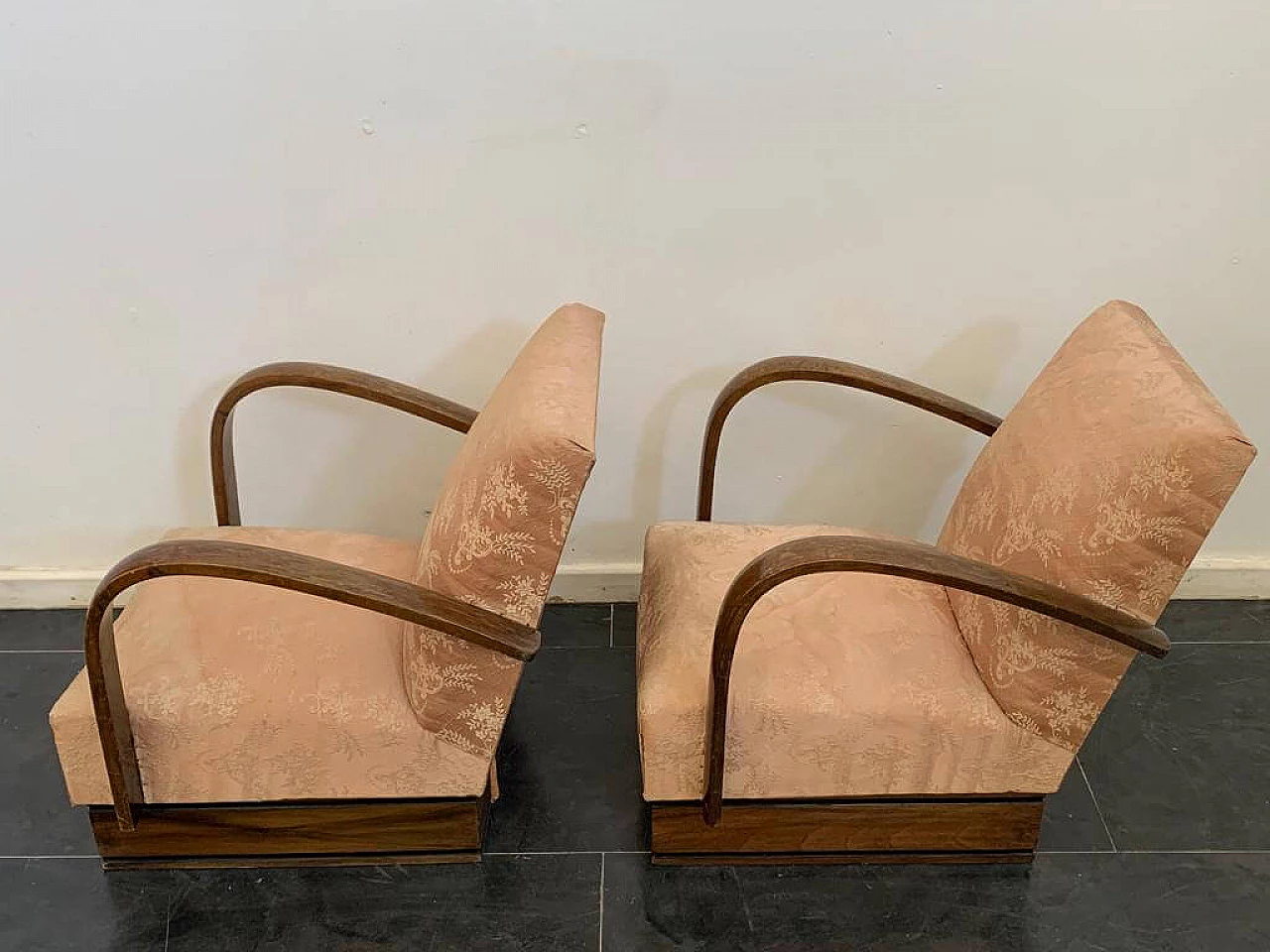 Pair of Art Deco armchairs with arched beech arms, 1930s 7