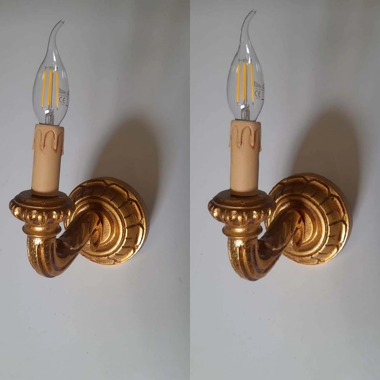 Pair of gilded wood wall lights, 2000s 1