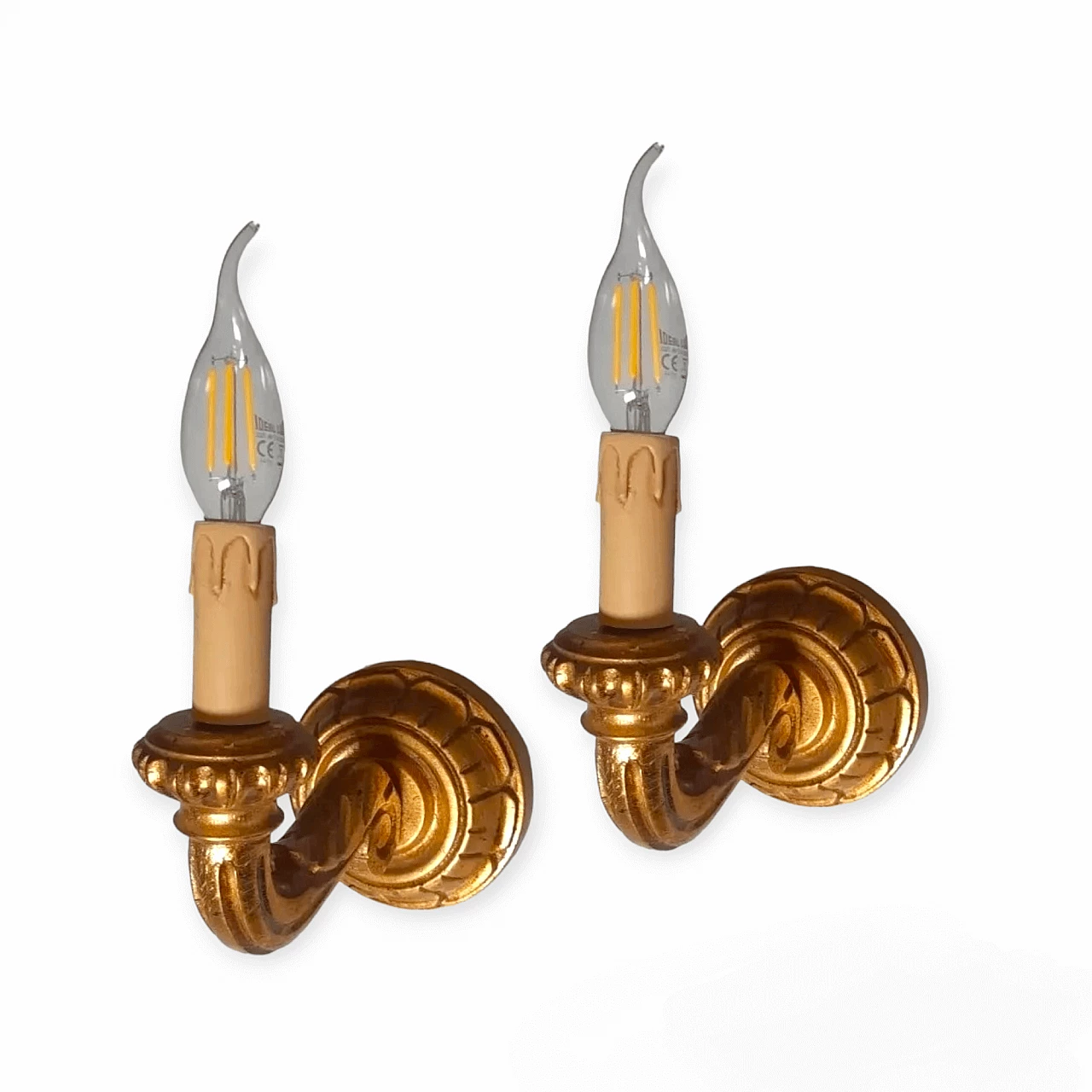 Pair of gilded wood wall lights, 2000s 4