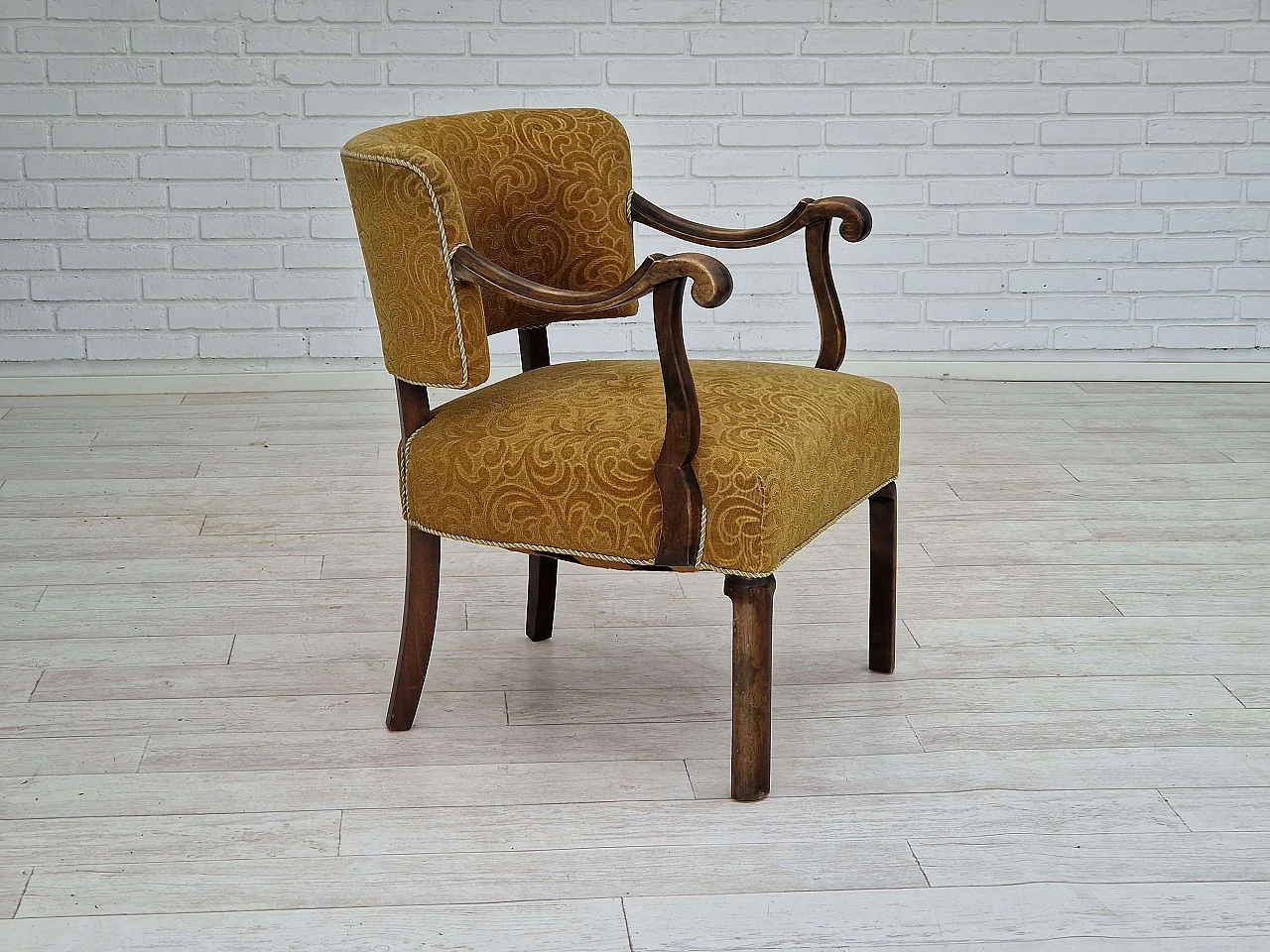 Scandinavian armchair in ash and green fabric, 1930s 1