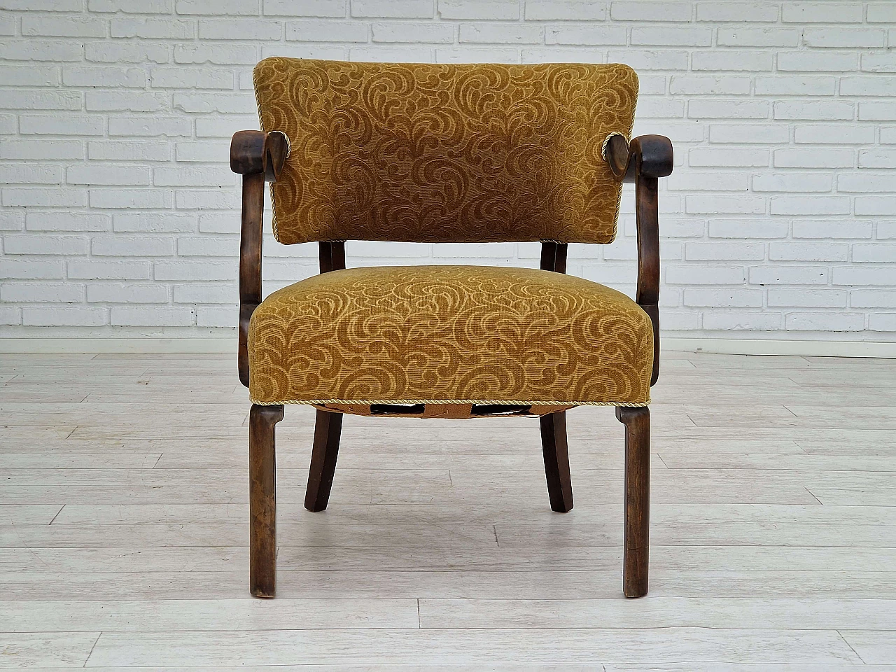 Scandinavian armchair in ash and green fabric, 1930s 2