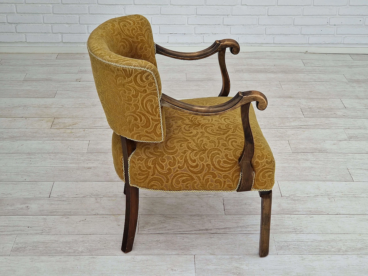 Scandinavian armchair in ash and green fabric, 1930s 3