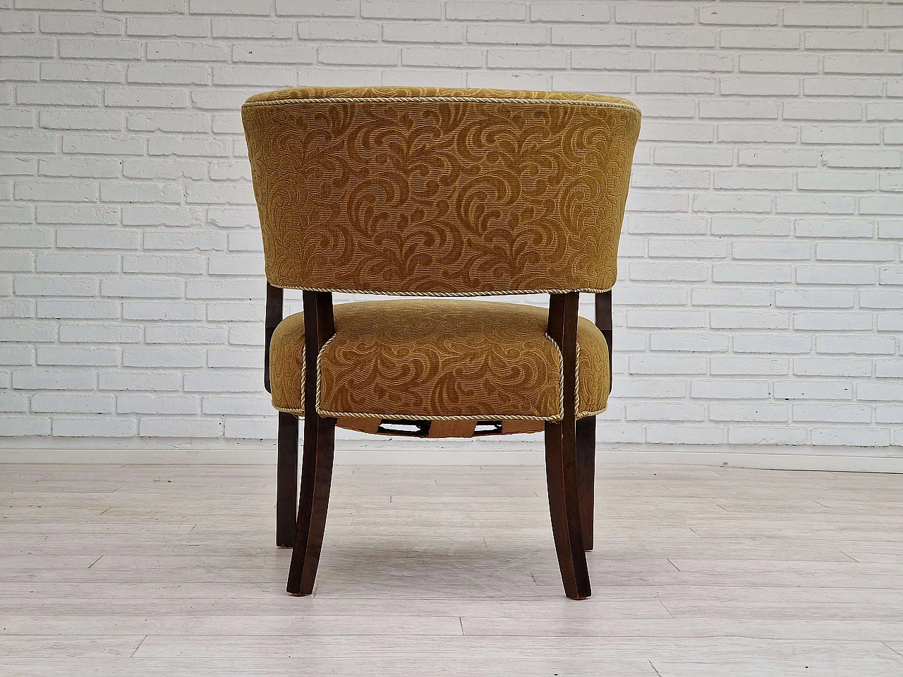 Scandinavian armchair in ash and green fabric, 1930s 5