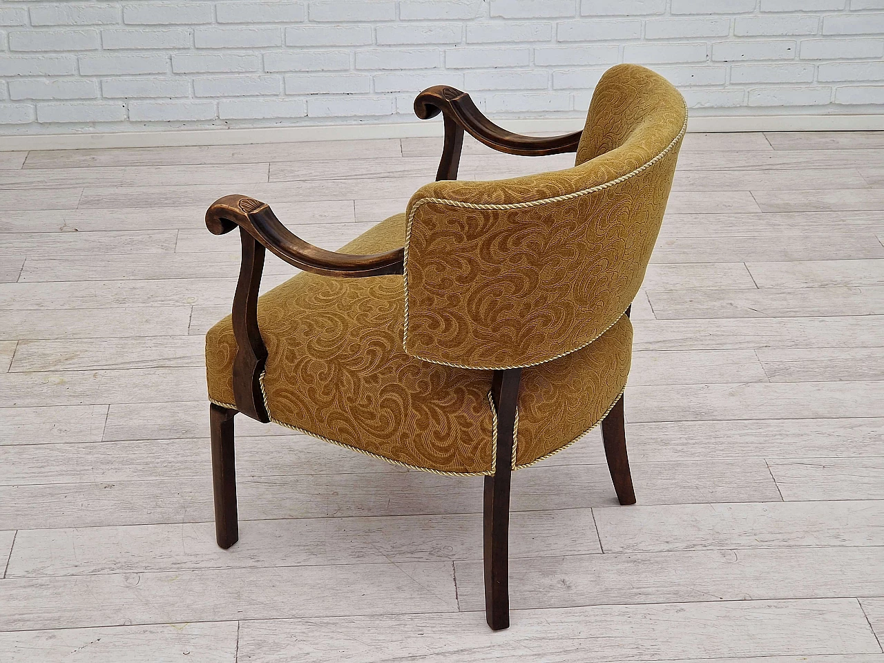 Scandinavian armchair in ash and green fabric, 1930s 7