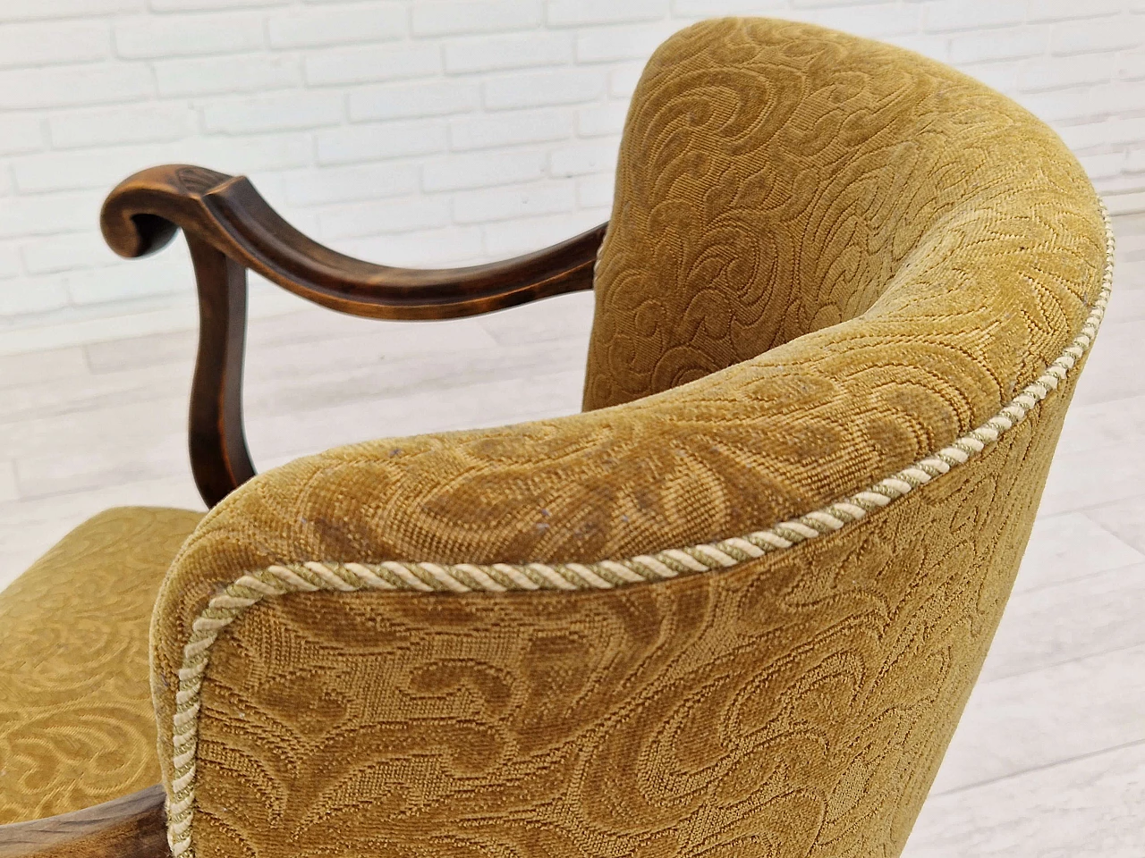 Scandinavian armchair in ash and green fabric, 1930s 9