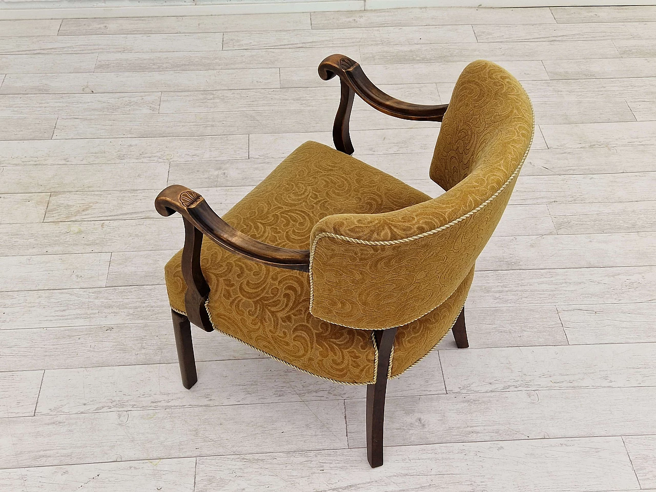 Scandinavian armchair in ash and green fabric, 1930s 10