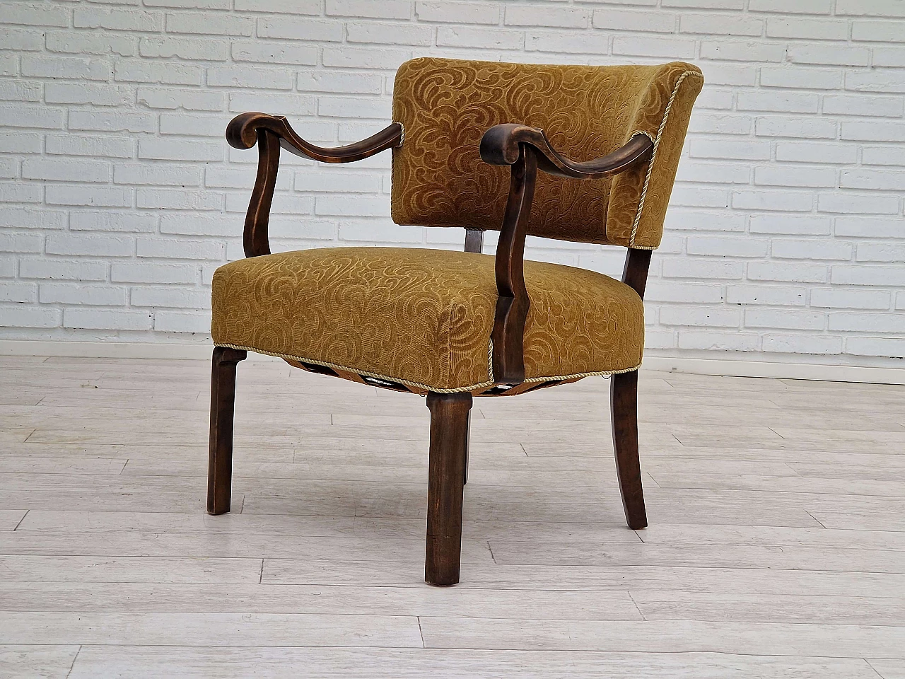Scandinavian armchair in ash and green fabric, 1930s 11