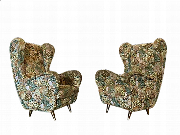 Pair of armchairs with brass feet in the style of Marco Zanuso, 1950s