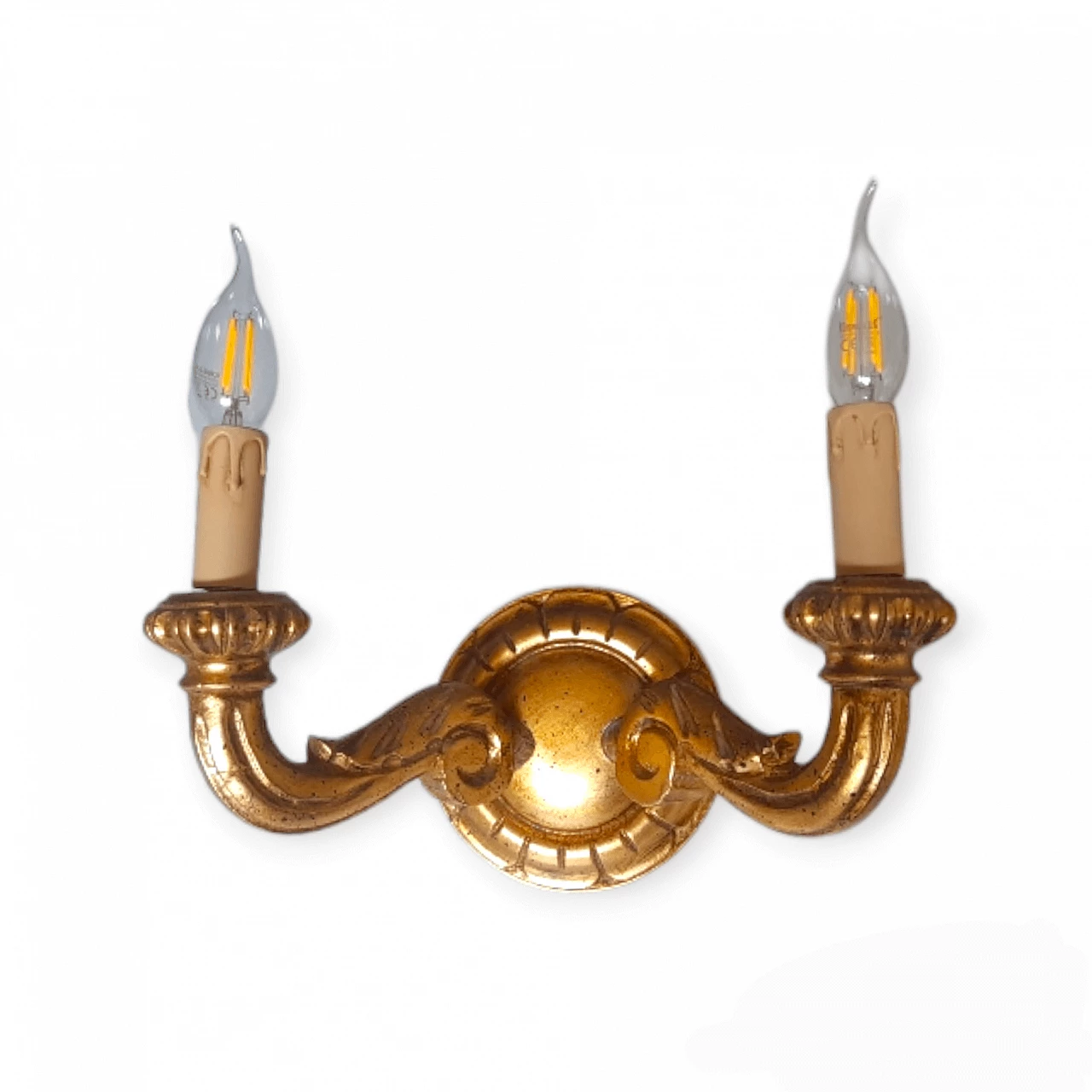 Two-light gilded wood wall lamp, 2000s 1