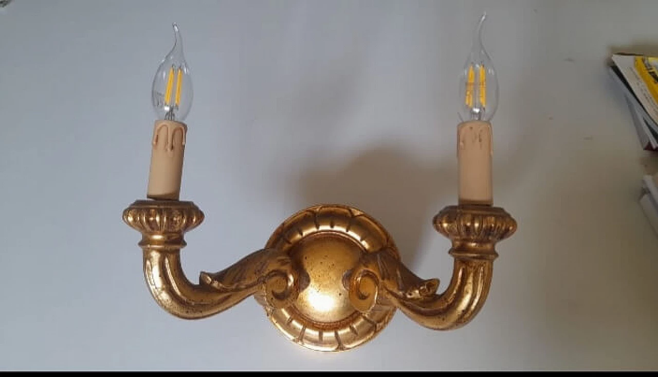 Two-light gilded wood wall lamp, 2000s 2