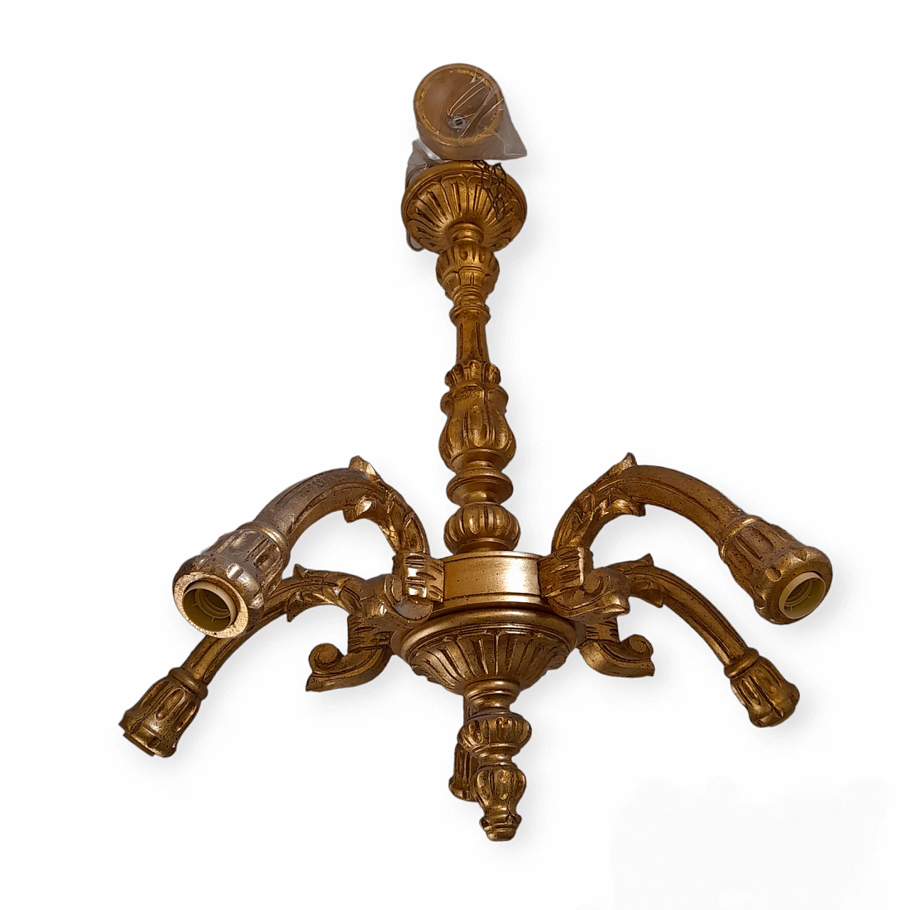 Five-light gilded wood chandelier, 2000s 6