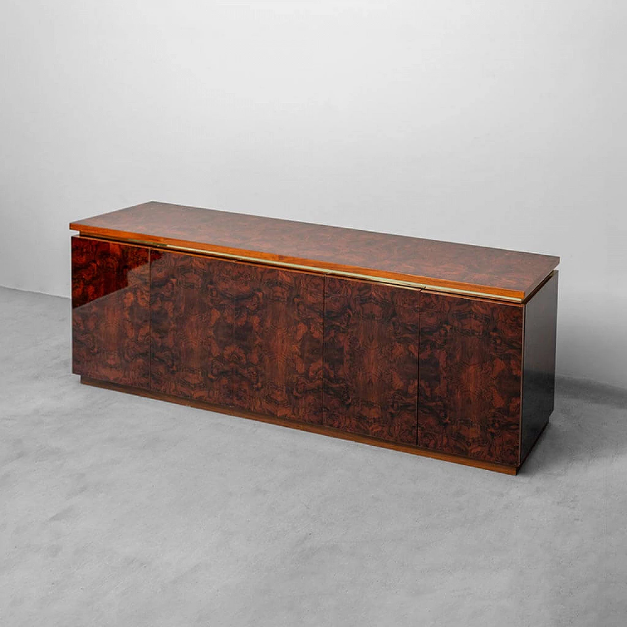 Credenza in radica e metallo dorato di Gianluigi Gorgoni per Turri, anni '70 1