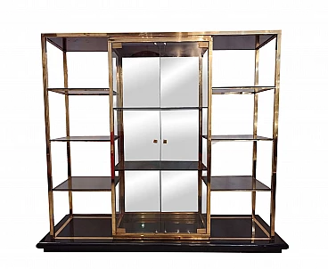 Brass, lacquered wood and glass bookcase with showcase by Romeo Rega, 1970s