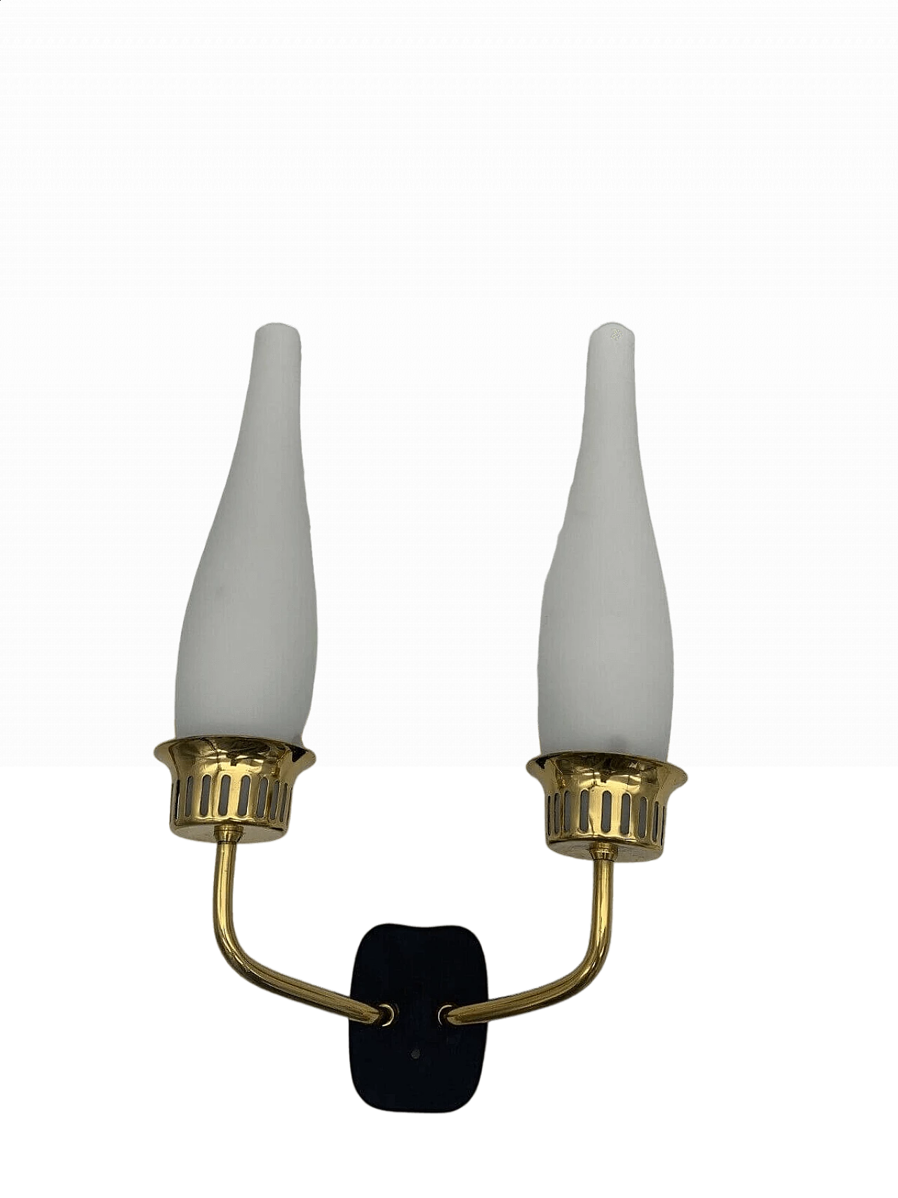Pair of glass, iron and brass wall sconces attributed to Stilnovo, late 20th century 5