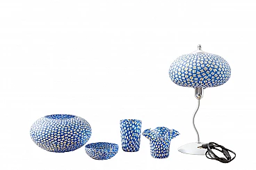 Murano glass table lamp, glasses and bowls, 1990s