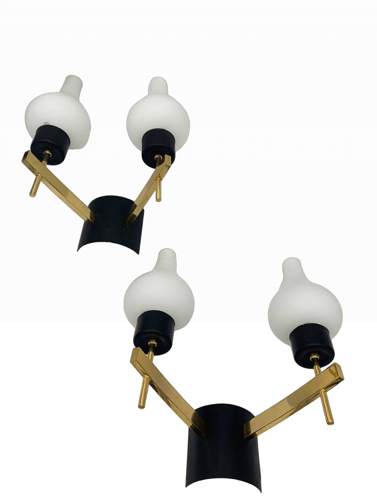 Pair of white, black and gold wall sconces attributed to Stilnovo, late 20th century 5