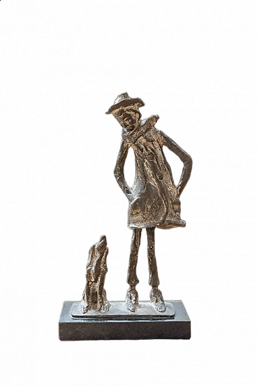 Bronze sculpture with dog and marble base by Sella Casia, 1970s