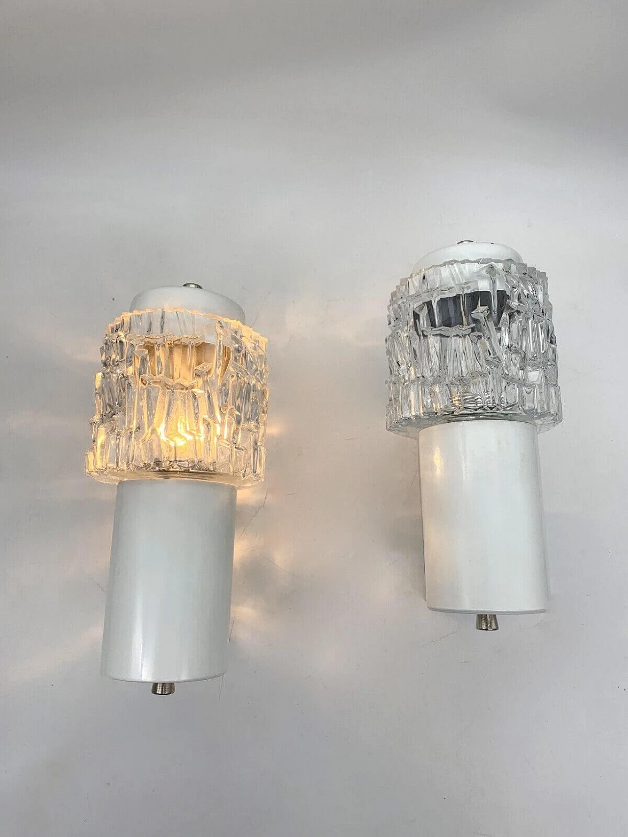 Pair of iron and glass wall sconces, late 20th century 4