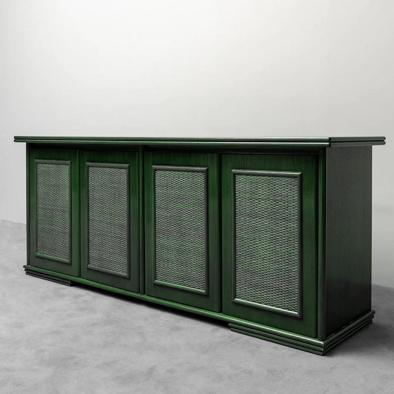 Four doors-sideboard in green wood, 1970s 4