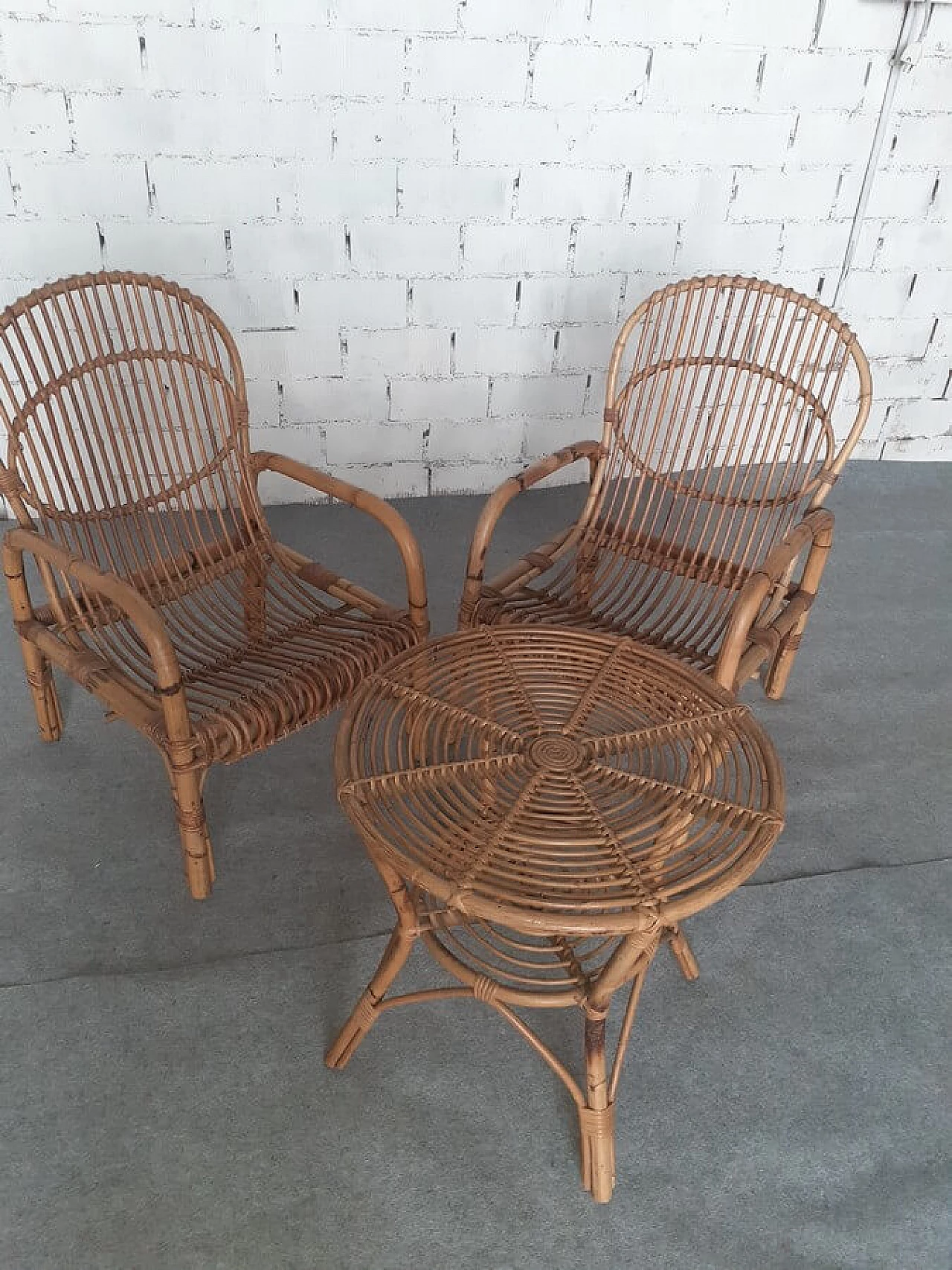 Pair of bamboo chairs and coffee table, 1960s 1