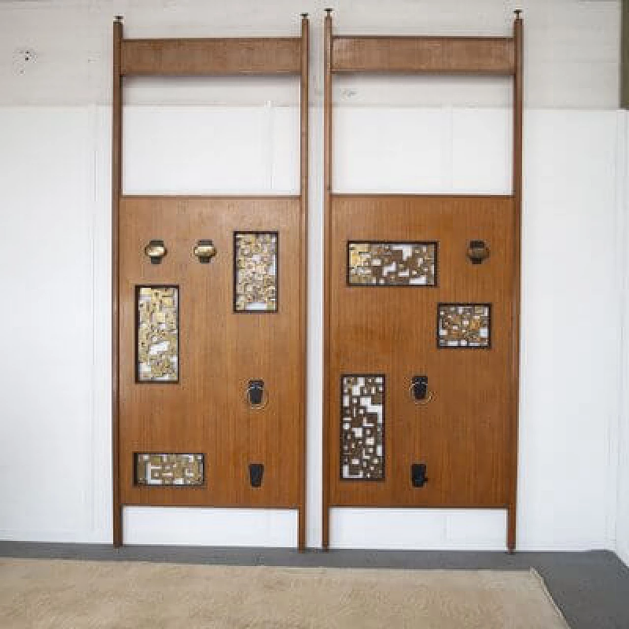 Pair of walnut and aluminium coat racks, 1960s 16