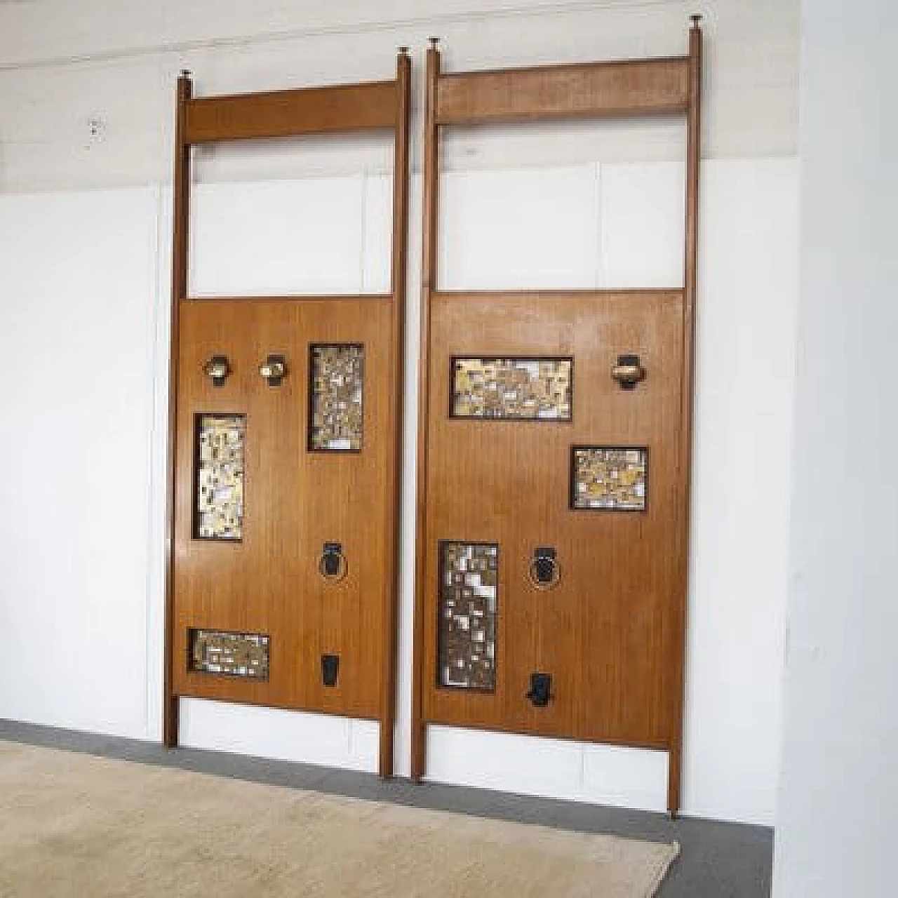 Pair of walnut and aluminium coat racks, 1960s 23