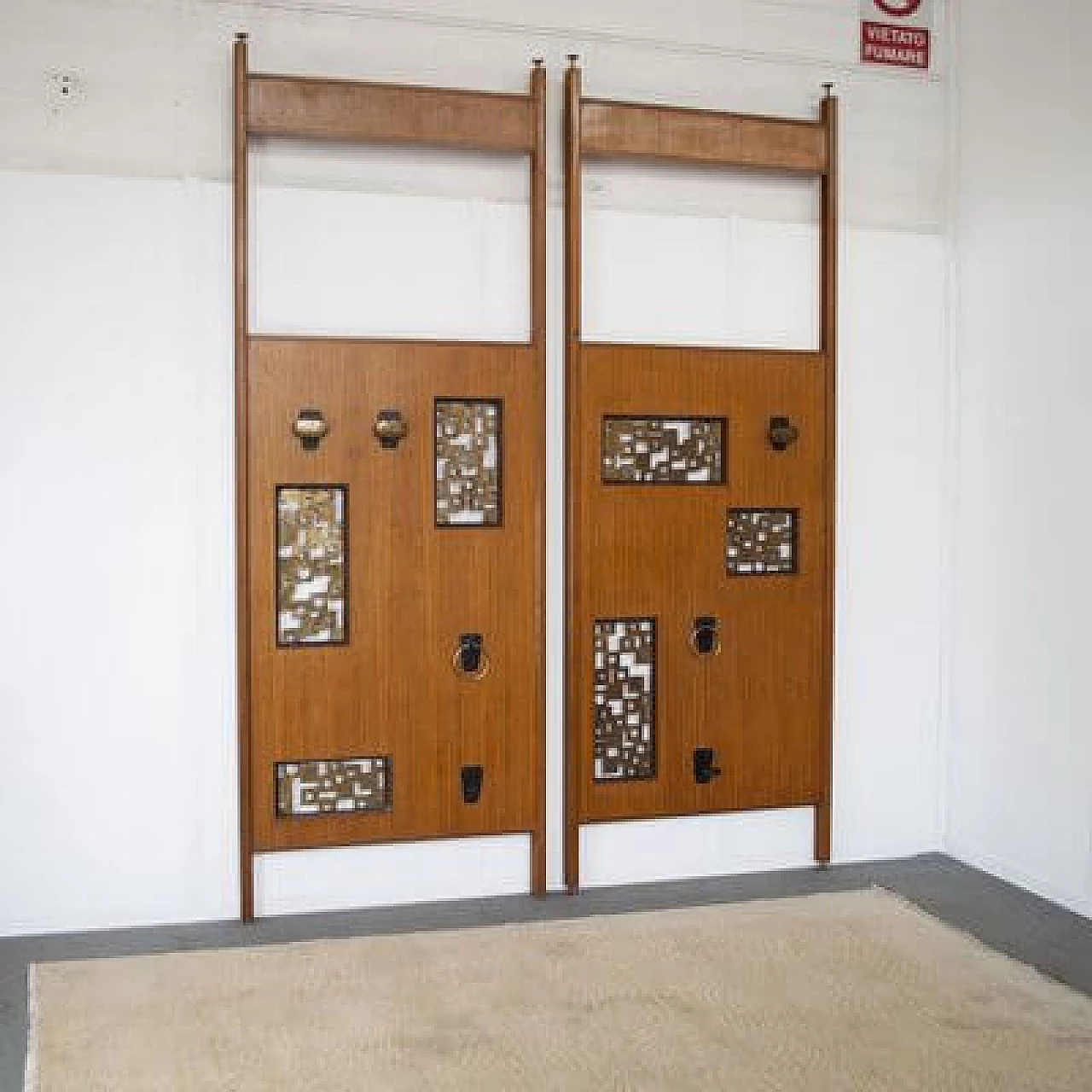 Pair of walnut and aluminium coat racks, 1960s 26