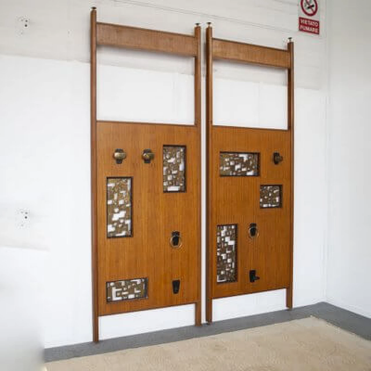 Pair of walnut and aluminium coat racks, 1960s 27