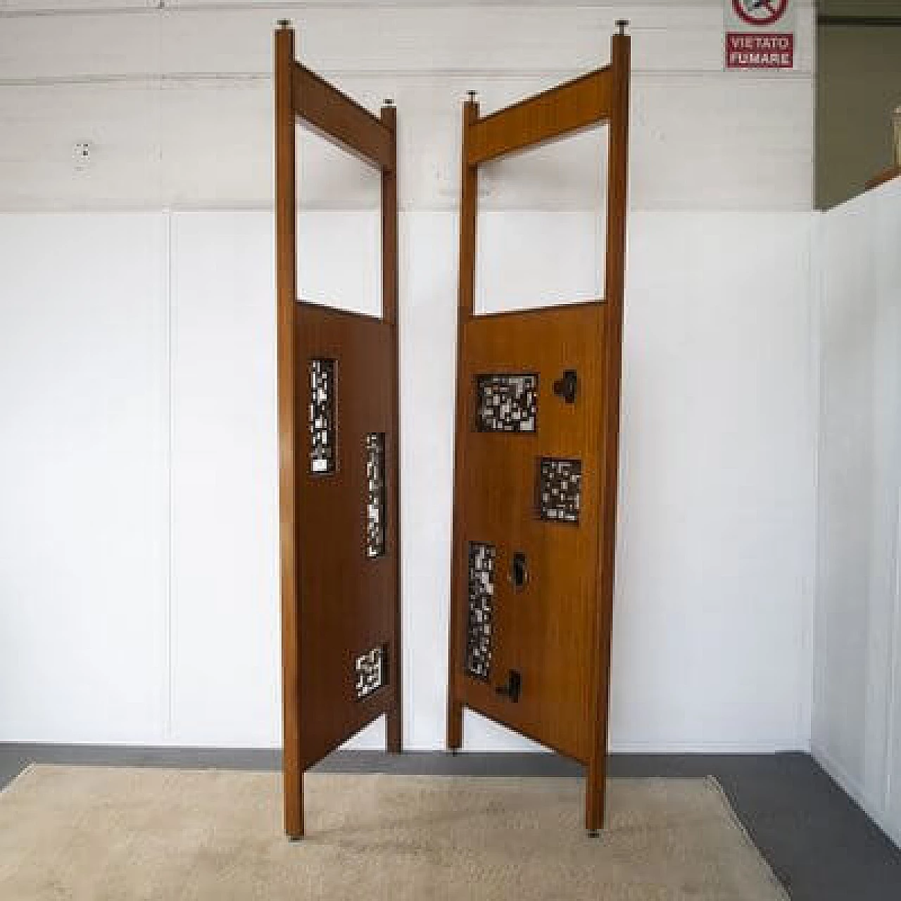 Pair of walnut and aluminium coat racks, 1960s 29