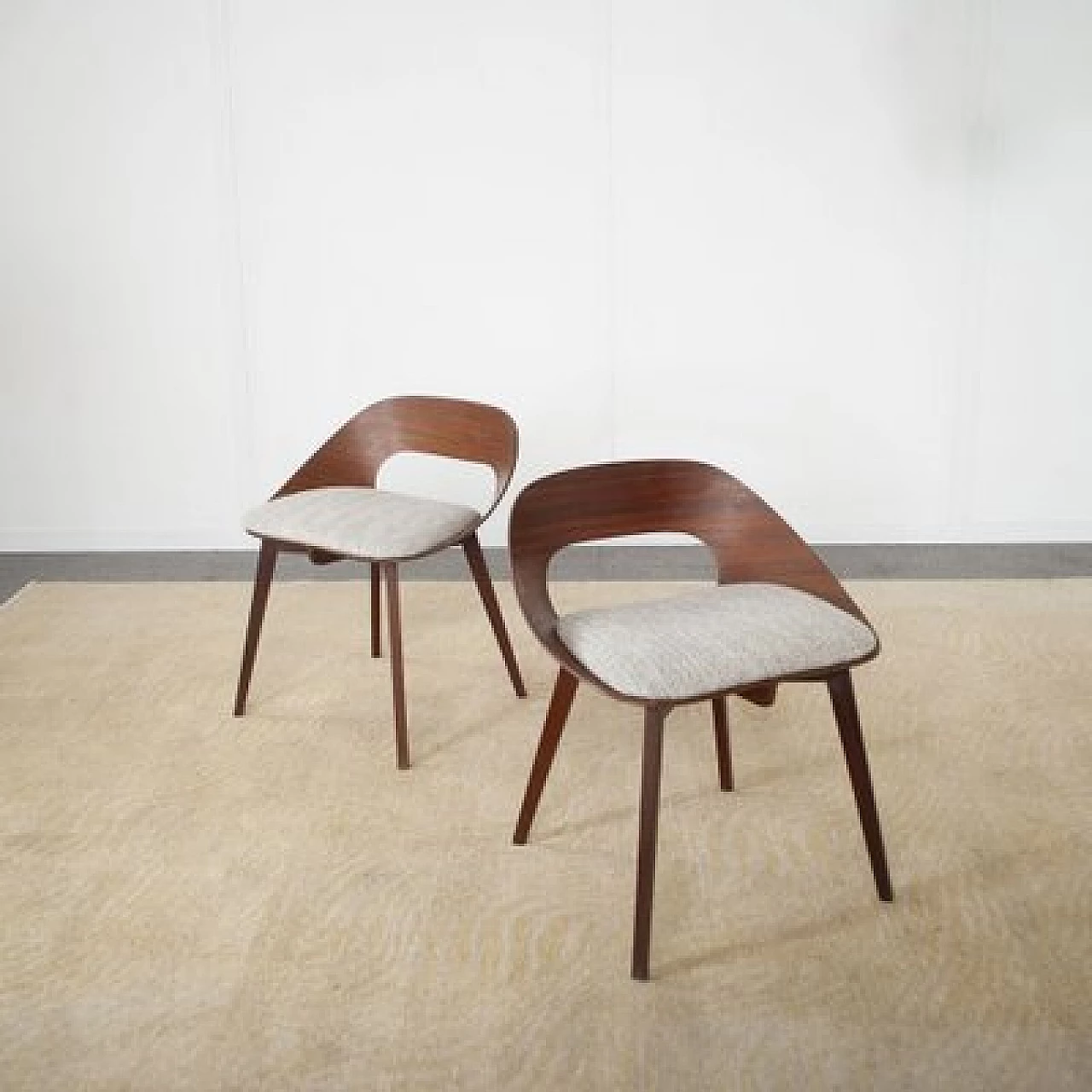 Pair of teak and fabric chairs by Creazioni StilCasa, 1950s 3