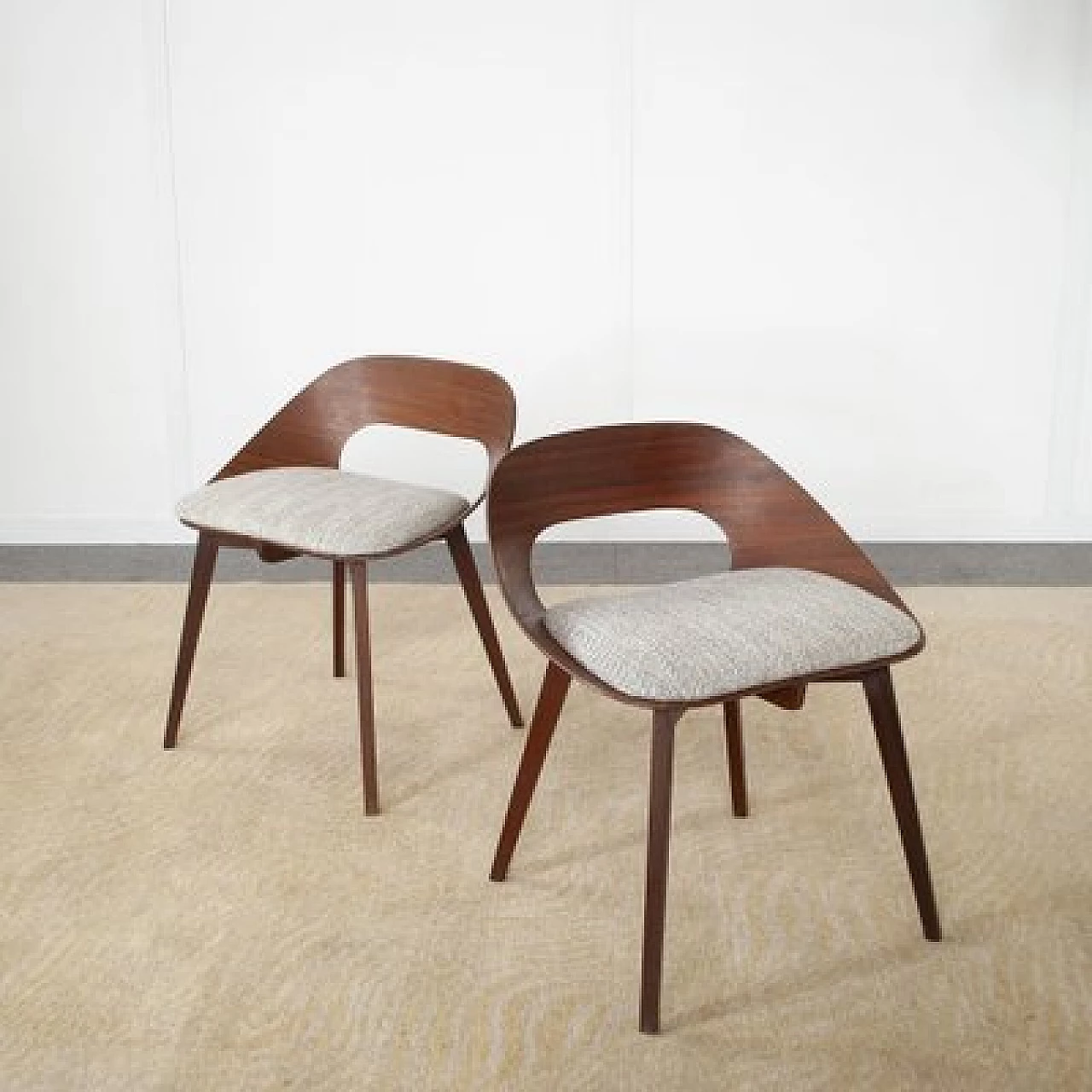 Pair of teak and fabric chairs by Creazioni StilCasa, 1950s 7