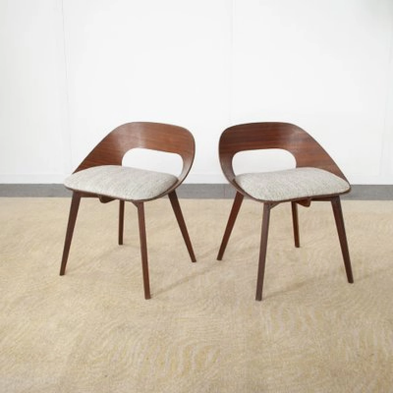 Pair of teak and fabric chairs by Creazioni StilCasa, 1950s 8